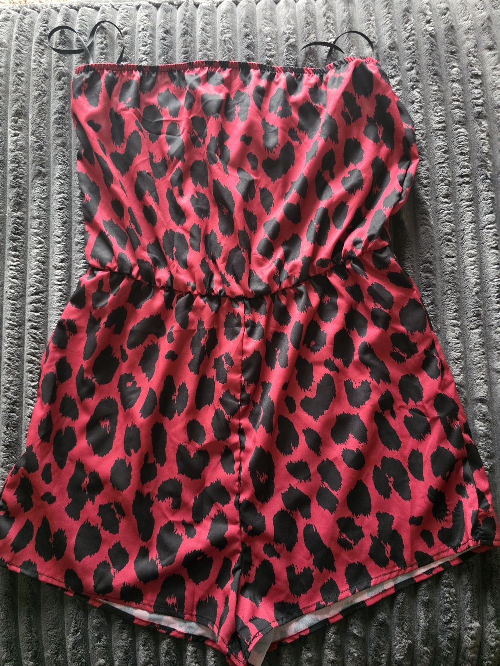 SHEIN Maroon and Black Leopard Satin Romper